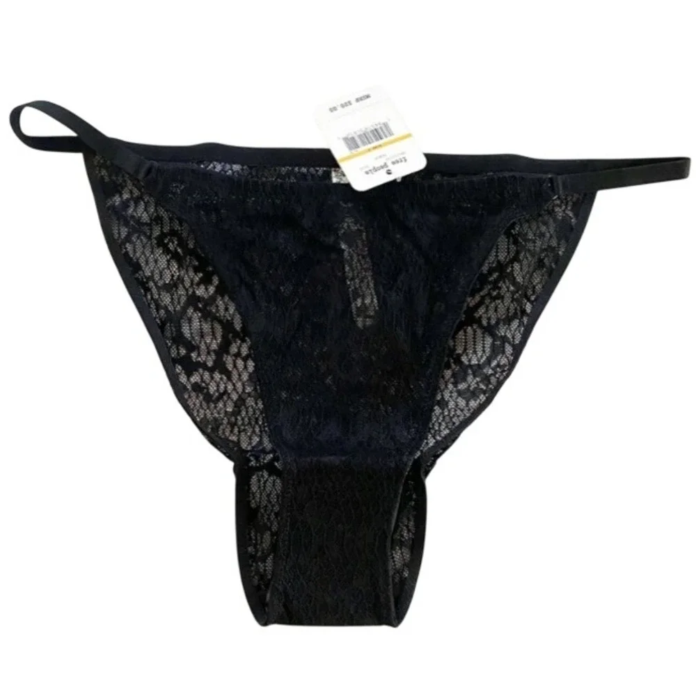 Free People Women Black Lace Thong Floral Sheer Low Rise Underwear OB1115731 S